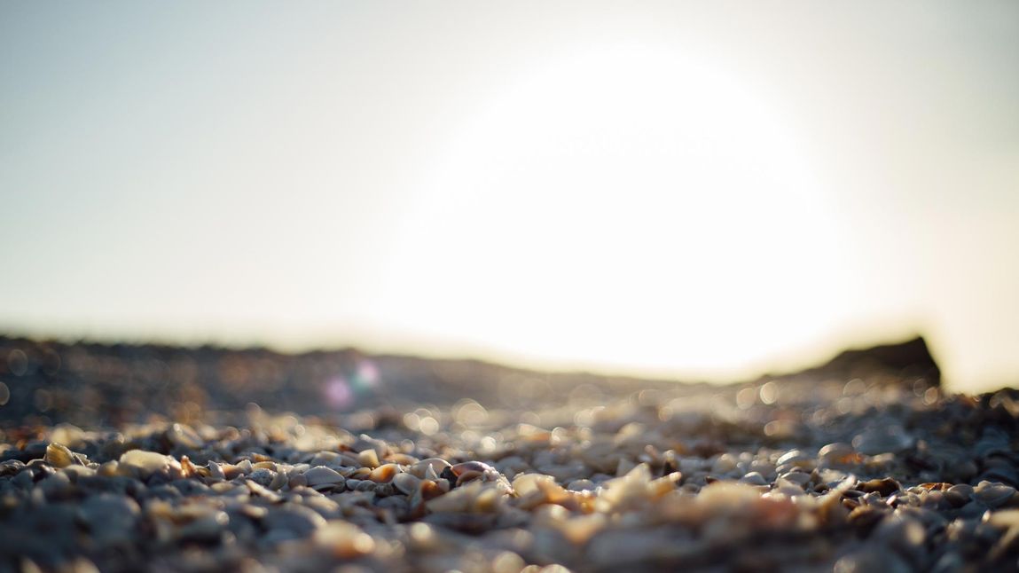 worms eye view of Pebbles on the beach